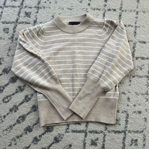 French Connection Beige and White Striped Crewneck Sweater